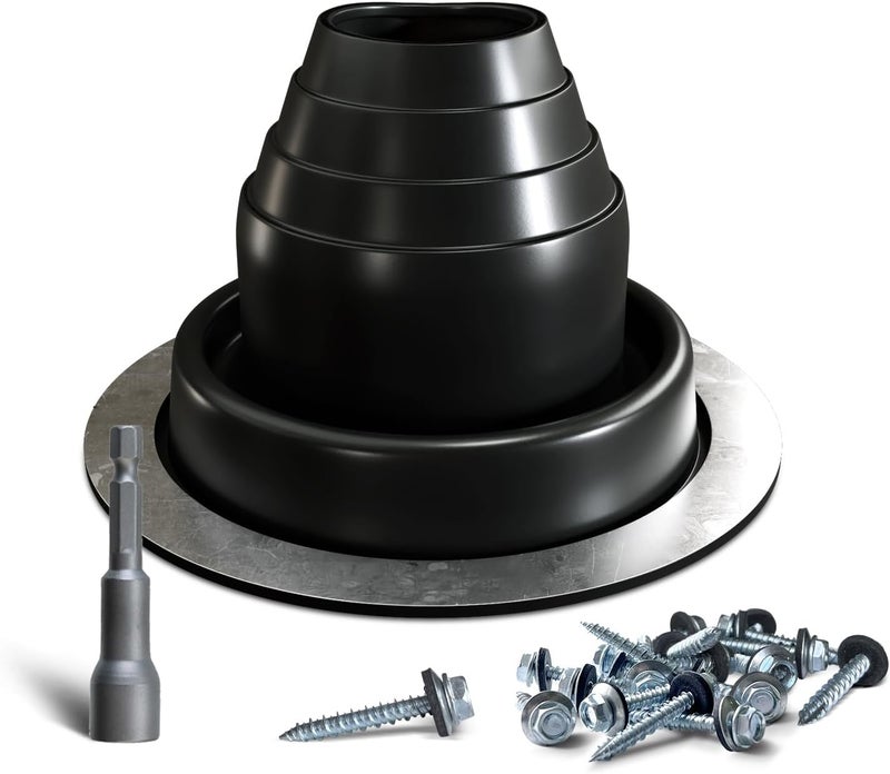 VIVIDA #2 EPDM Metal Roof Pipe Flashing Boot, Flexible Roof Jack Flashing Boot for Pipe OD 1-3/4" to 3-1/4", Screws & Hex Socket Included, Black, 1 Pack - Image 1